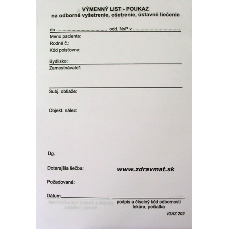 Výmenný list - poukaz A6 blok, 100 listov 
