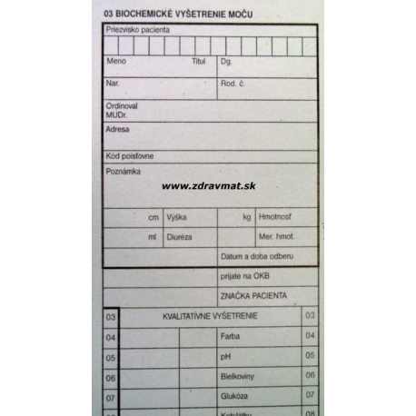 03 - Biochemické vyš. moču - 80x300 mm 100 list.