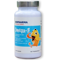 BIOPHARMA Omega-3 Barn žuvacie kapsule s rybím olejom pre deti 120 kapsúl