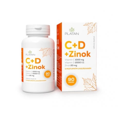 PLATAN Vitamín C + D + Zinok tbl s postupným uvoľňovaním 1x90 ks